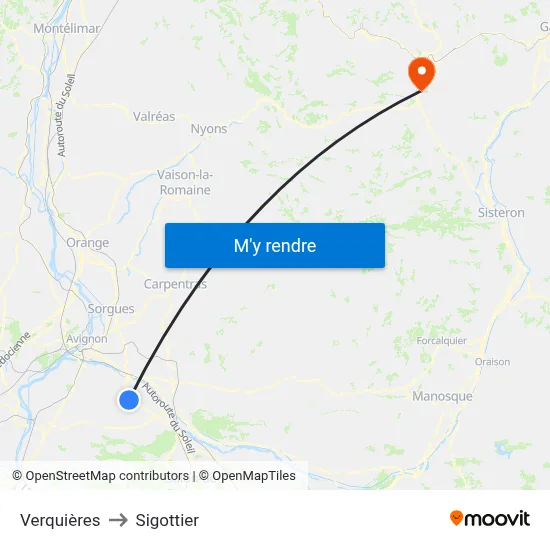 Verquières to Sigottier map