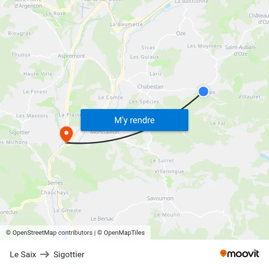 Le Saix to Sigottier map