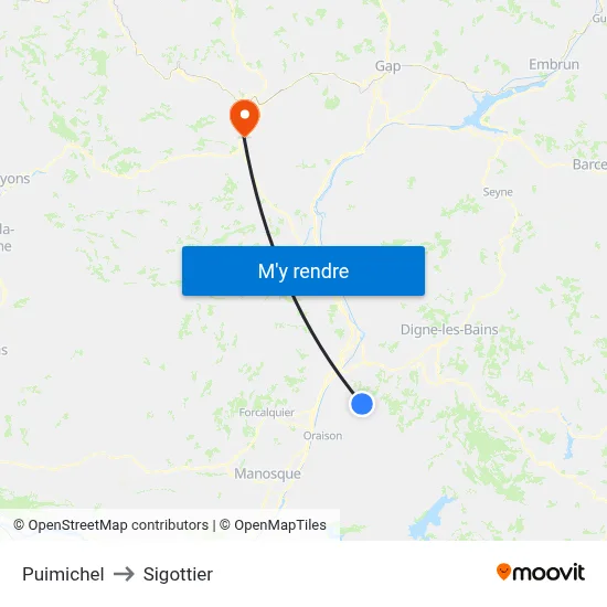 Puimichel to Sigottier map