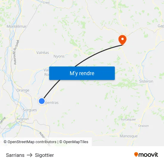 Sarrians to Sigottier map
