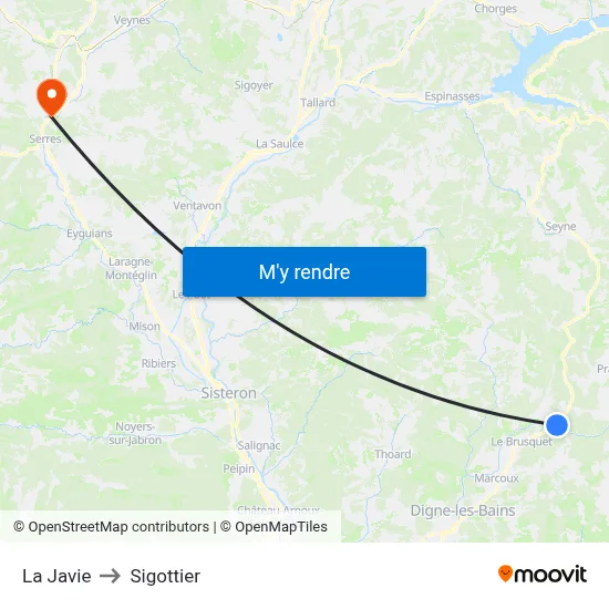 La Javie to Sigottier map