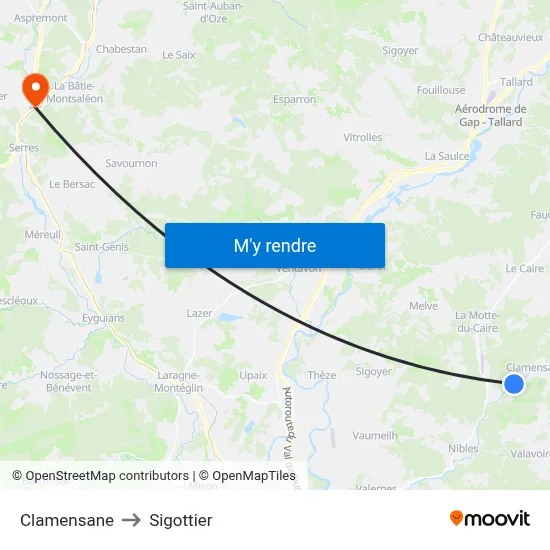 Clamensane to Sigottier map