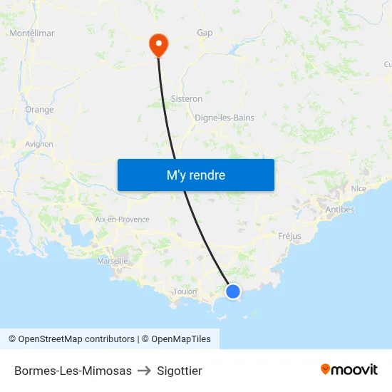 Bormes-Les-Mimosas to Sigottier map