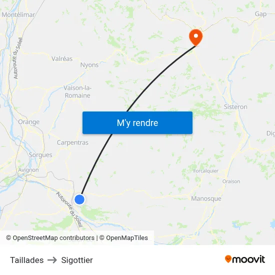 Taillades to Sigottier map