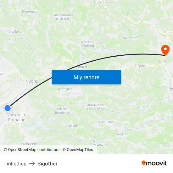 Villedieu to Sigottier map