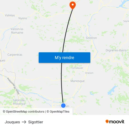 Jouques to Sigottier map