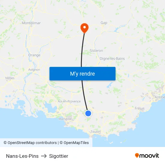 Nans-Les-Pins to Sigottier map
