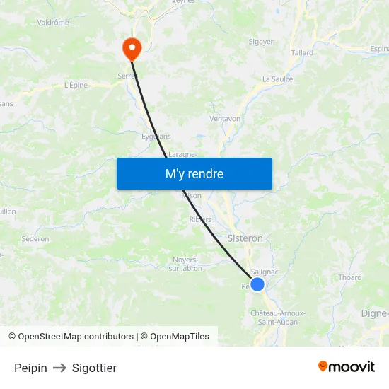 Peipin to Sigottier map