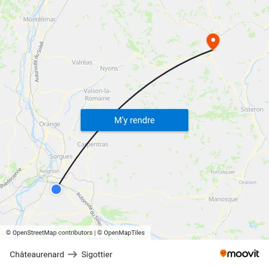 Châteaurenard to Sigottier map