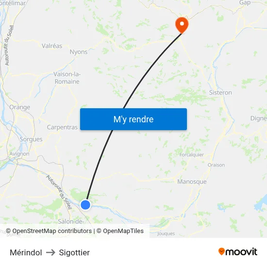 Mérindol to Sigottier map
