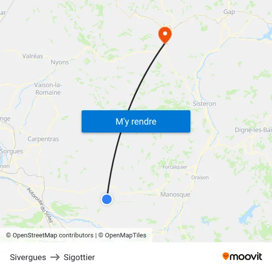 Sivergues to Sigottier map
