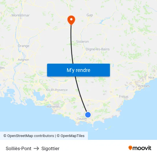 Solliès-Pont to Sigottier map