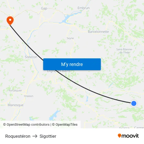 Roquestéron to Sigottier map