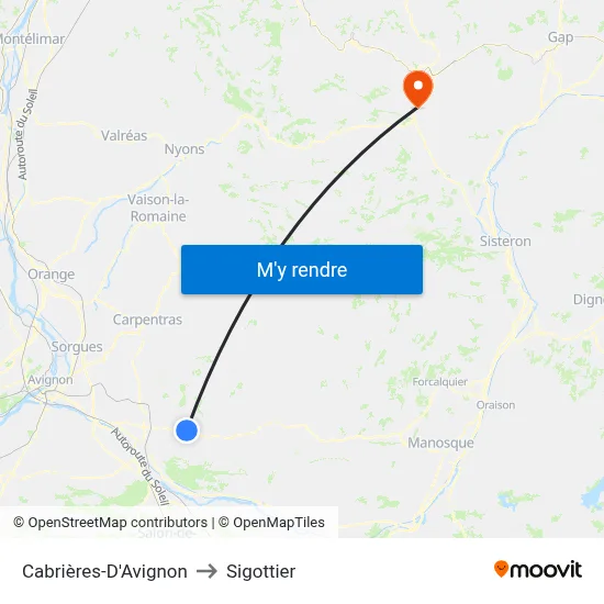 Cabrières-D'Avignon to Sigottier map
