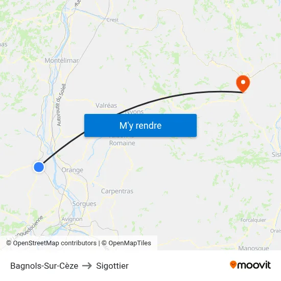 Bagnols-Sur-Cèze to Sigottier map