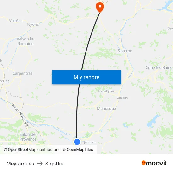 Meyrargues to Sigottier map