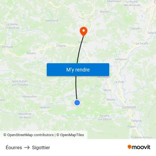 Éourres to Sigottier map