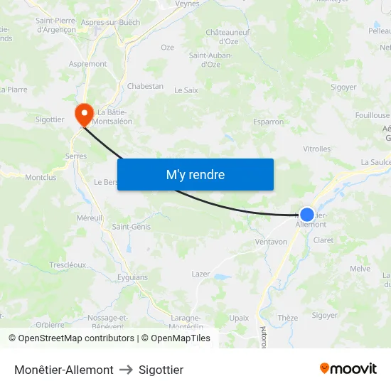 Monêtier-Allemont to Sigottier map