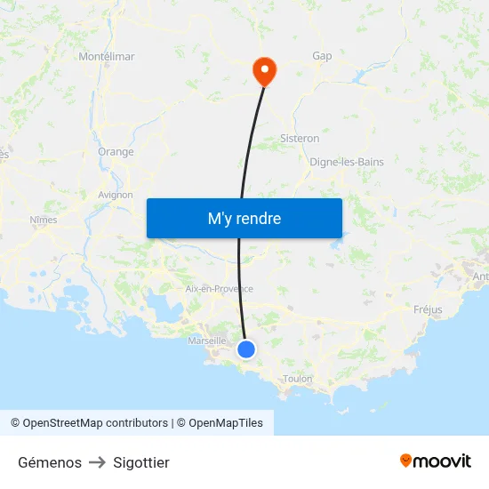 Gémenos to Sigottier map