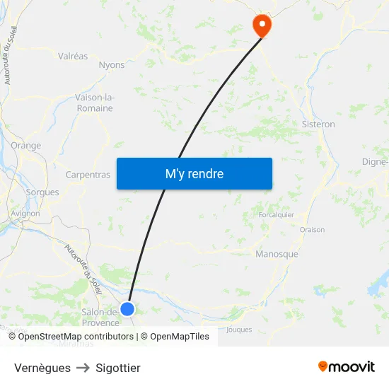 Vernègues to Sigottier map