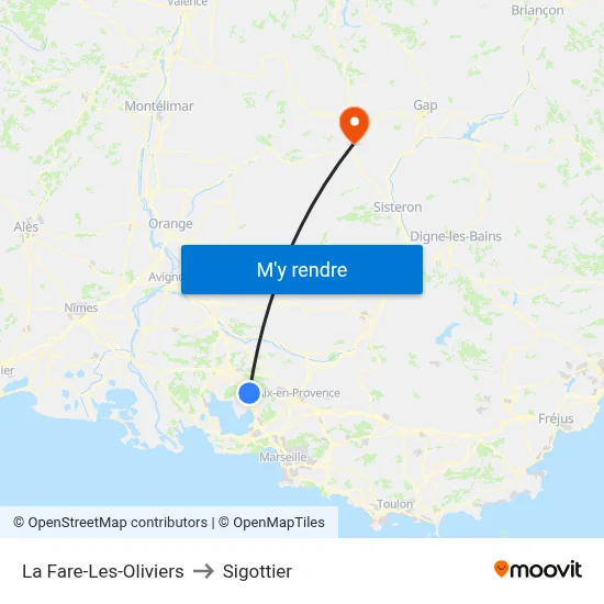 La Fare-Les-Oliviers to Sigottier map