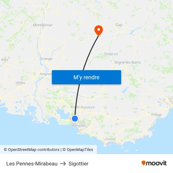 Les Pennes-Mirabeau to Sigottier map