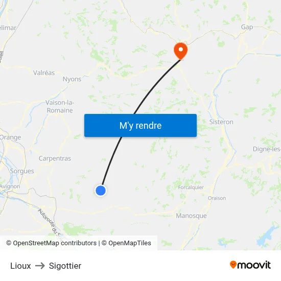 Lioux to Sigottier map