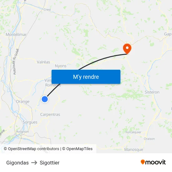 Gigondas to Sigottier map