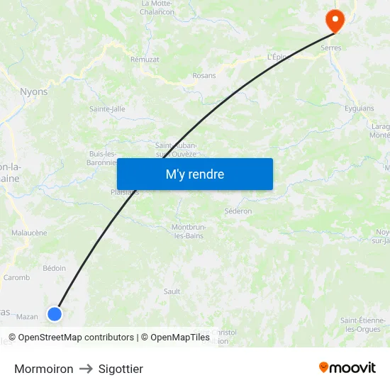 Mormoiron to Sigottier map