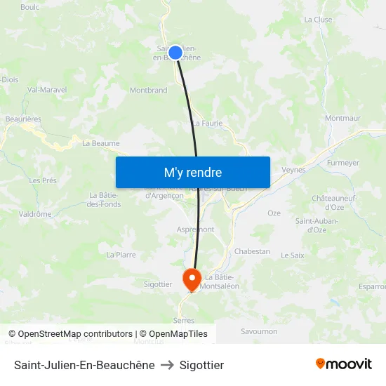 Saint-Julien-En-Beauchêne to Sigottier map