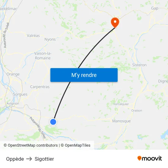 Oppède to Sigottier map