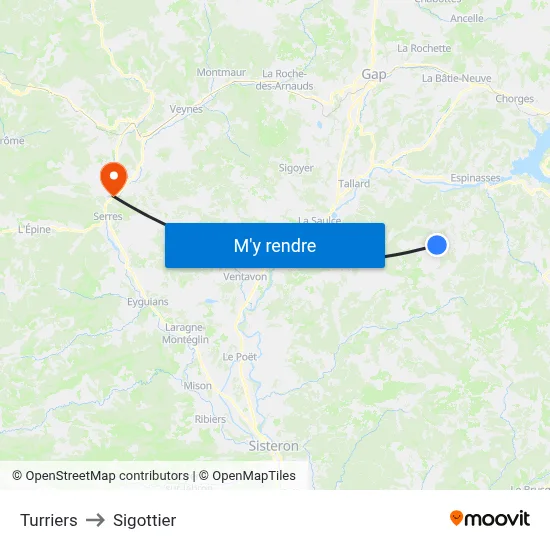 Turriers to Sigottier map