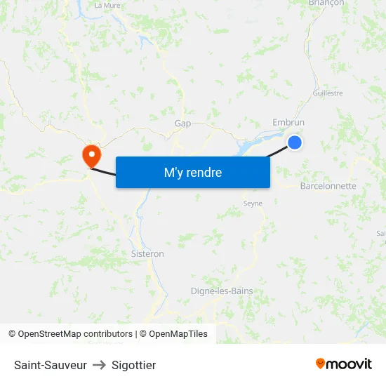 Saint-Sauveur to Sigottier map