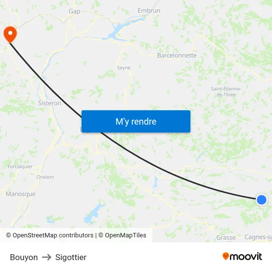 Bouyon to Sigottier map