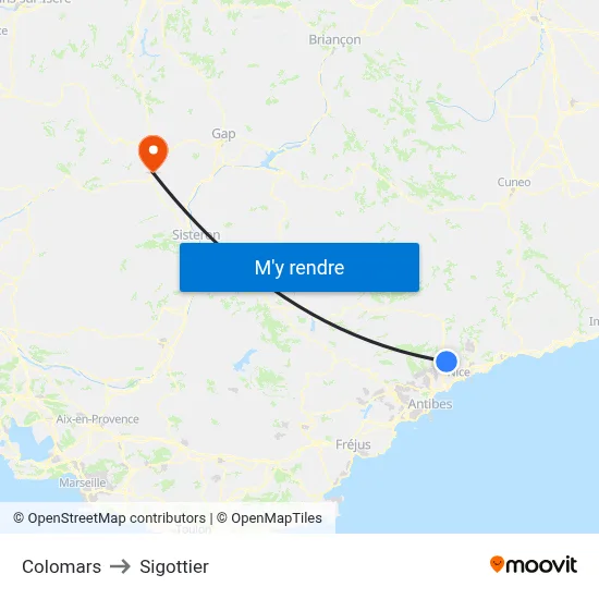 Colomars to Sigottier map