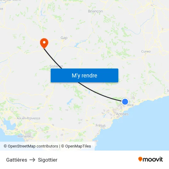 Gattières to Sigottier map