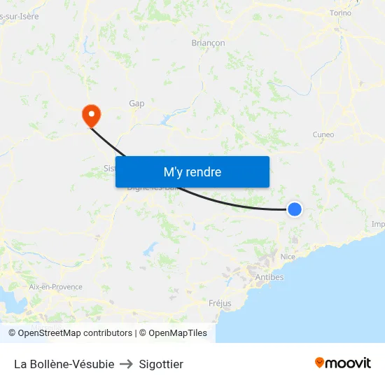 La Bollène-Vésubie to Sigottier map