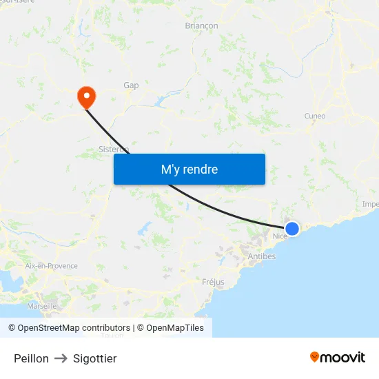 Peillon to Sigottier map