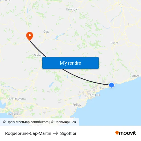 Roquebrune-Cap-Martin to Sigottier map