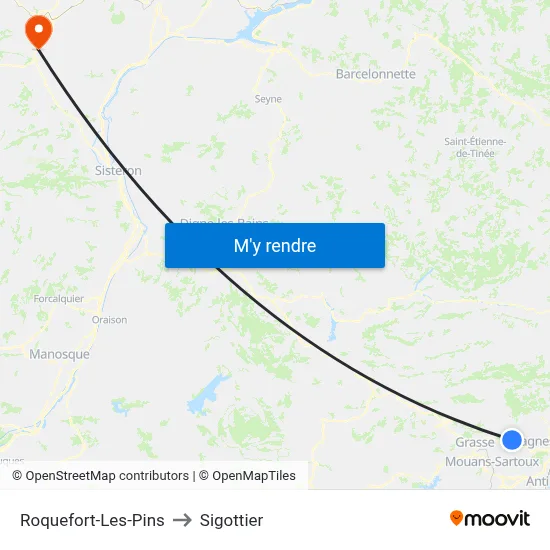 Roquefort-Les-Pins to Sigottier map