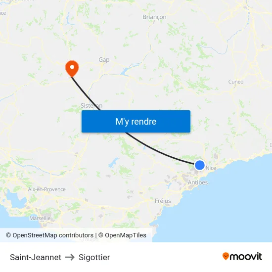 Saint-Jeannet to Sigottier map