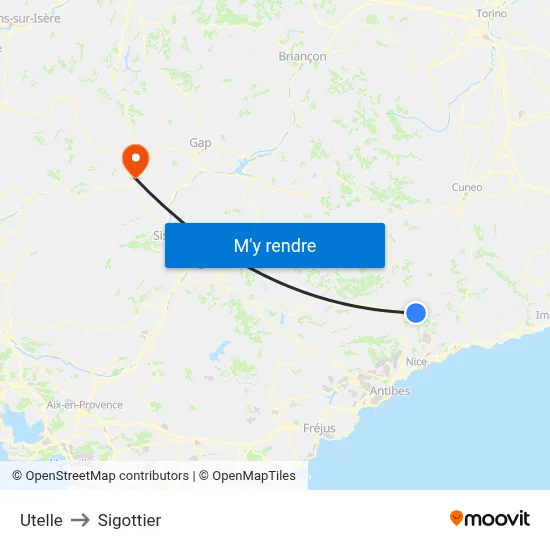 Utelle to Sigottier map