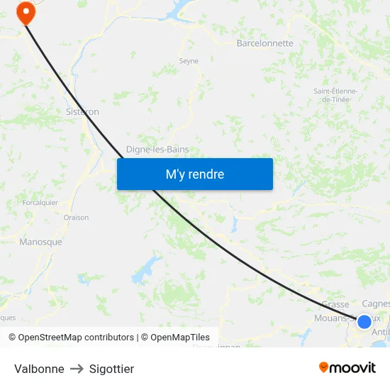 Valbonne to Sigottier map