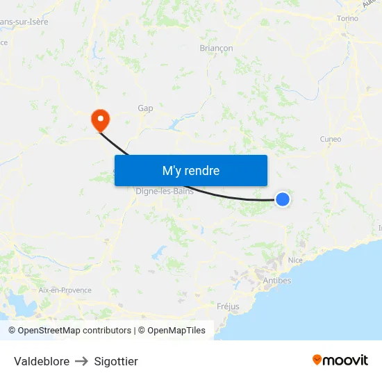 Valdeblore to Sigottier map