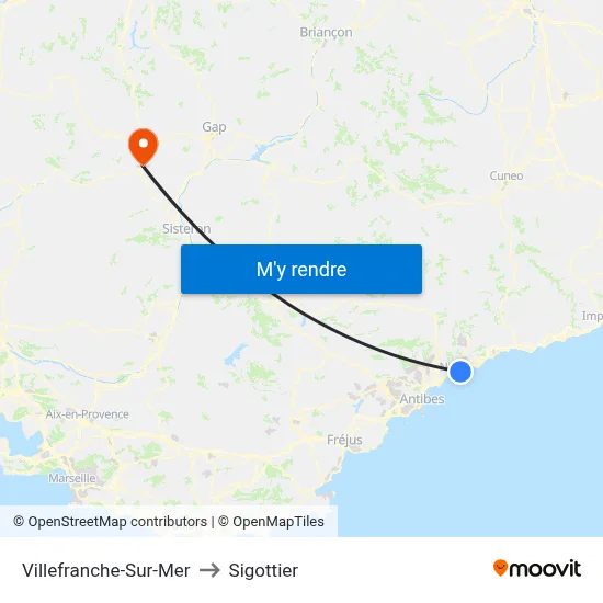 Villefranche-Sur-Mer to Sigottier map