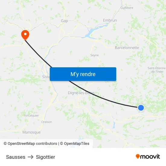 Sausses to Sigottier map