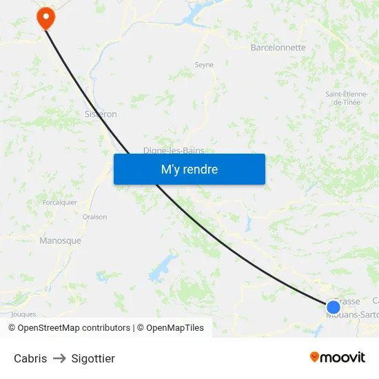 Cabris to Sigottier map
