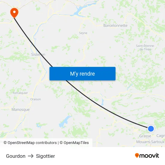 Gourdon to Sigottier map