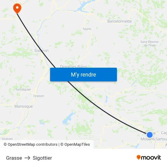 Grasse to Sigottier map
