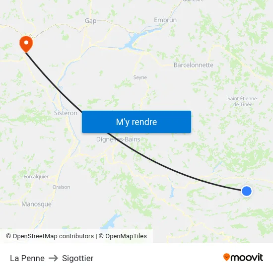 La Penne to Sigottier map
